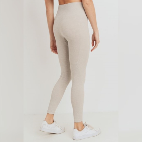 Ribbed Track Seamless Melange Highwaist Leggings - Picture 5 of 8